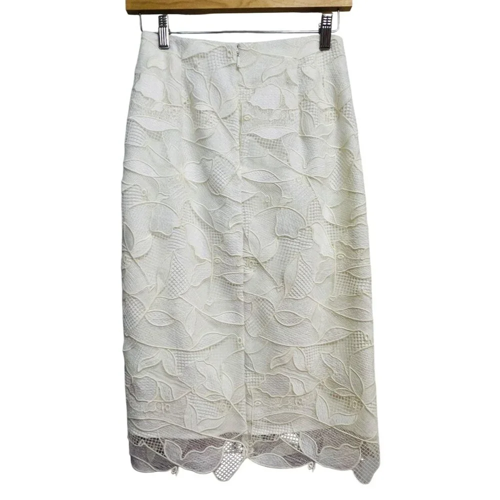 Grey Jason Wu Skirt Womens 2 Ivory White‎ Lace Pencil Midi Lined Floral Elegant